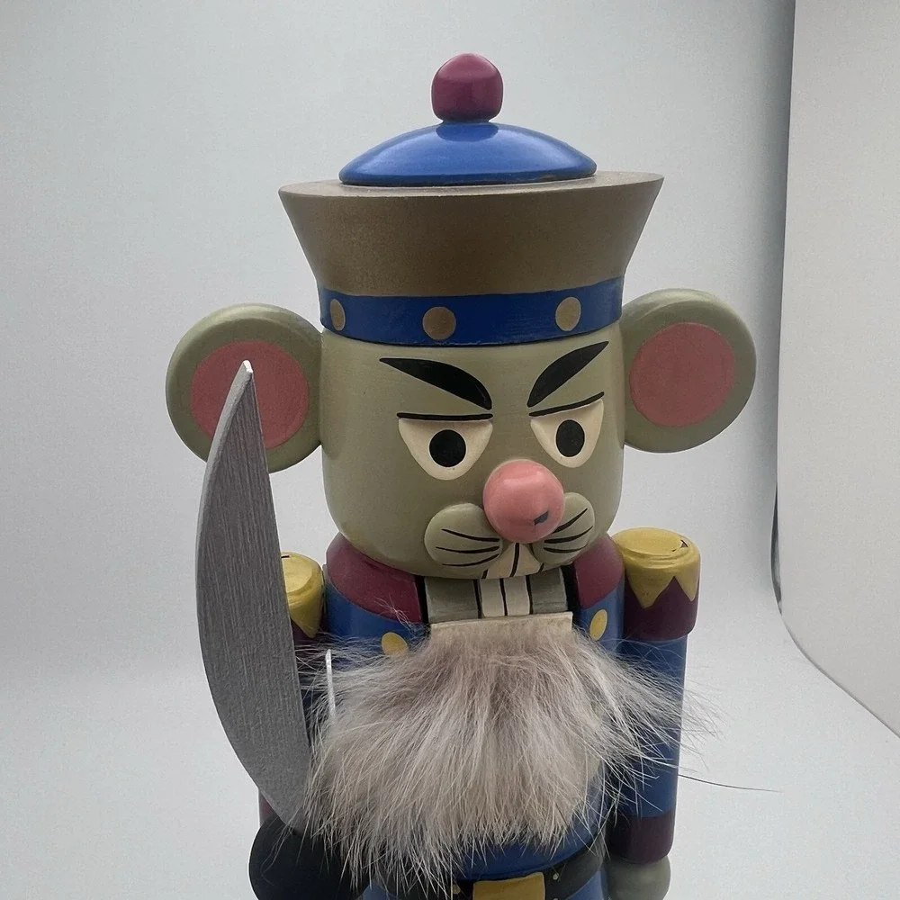 Erzgebirgische Volkskunst Nutcracker Mouse Soldier Large Pink Ears Tail 9.75
